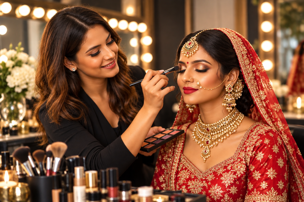 golden bridal glamour in the vanity studio